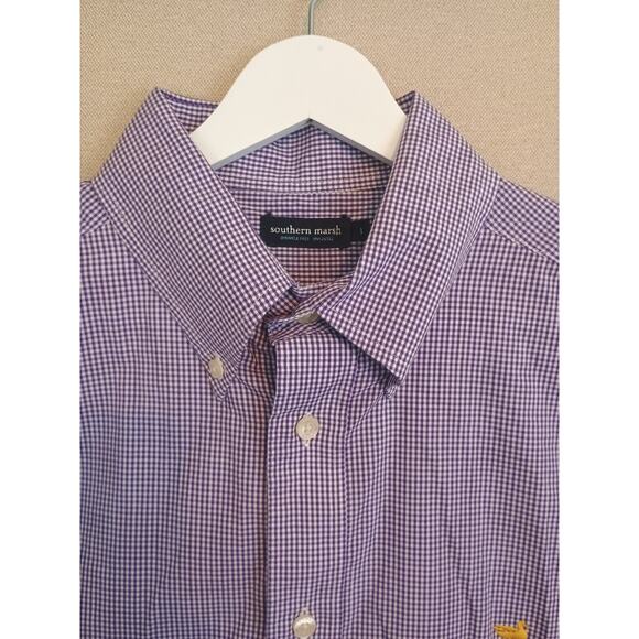 Southern Marsh Shirt Men Size 1 Purple Micro Check Wrinkle Free Button Down Logo - Picture 5 of 13